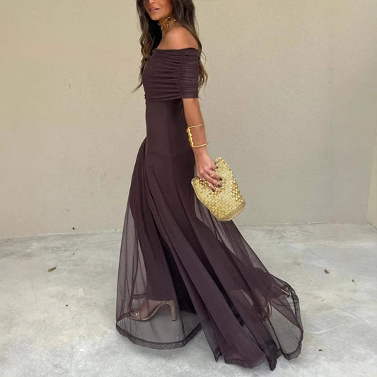 Vestido largo elegante para mujer, sin tirantes